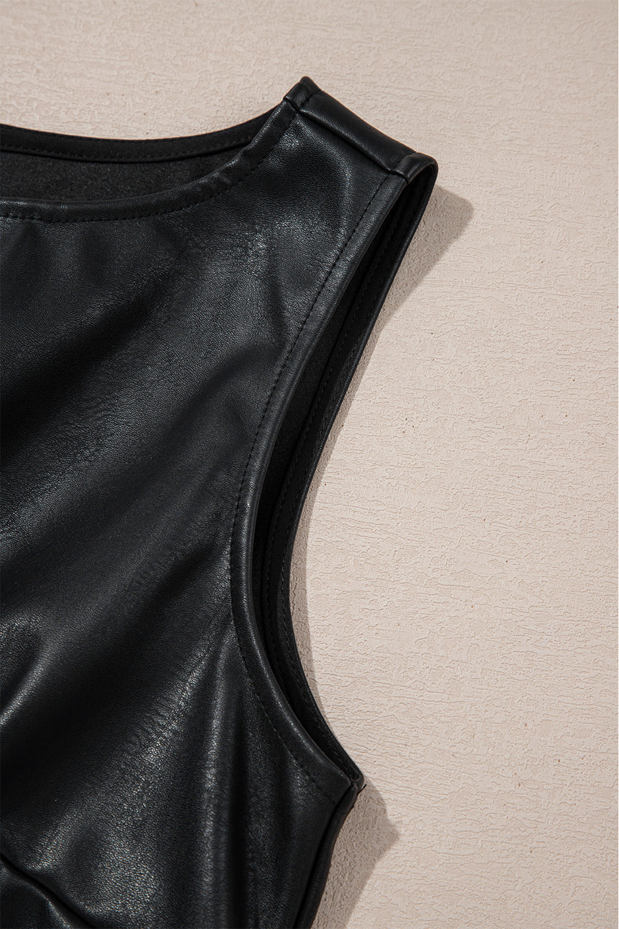 Faux Leather Sleeveless Crew Neck Mini Dress- 3 Colors
