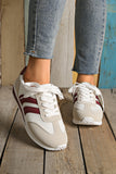 White Patchwork Breathable Lace Up Sneakers