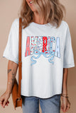 White Coquette Bow America Short Sleeve Graphic T-Shirt
