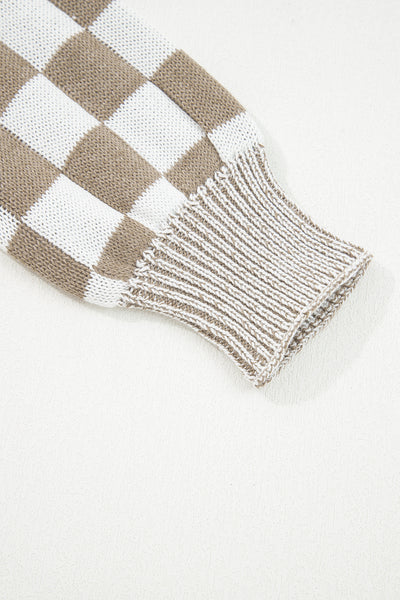 Black Checkered Open Front Drop Shoulder Cardigan