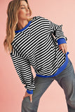 Striped Contrast Trim Oversized Sweatshirt- 4 Colors
