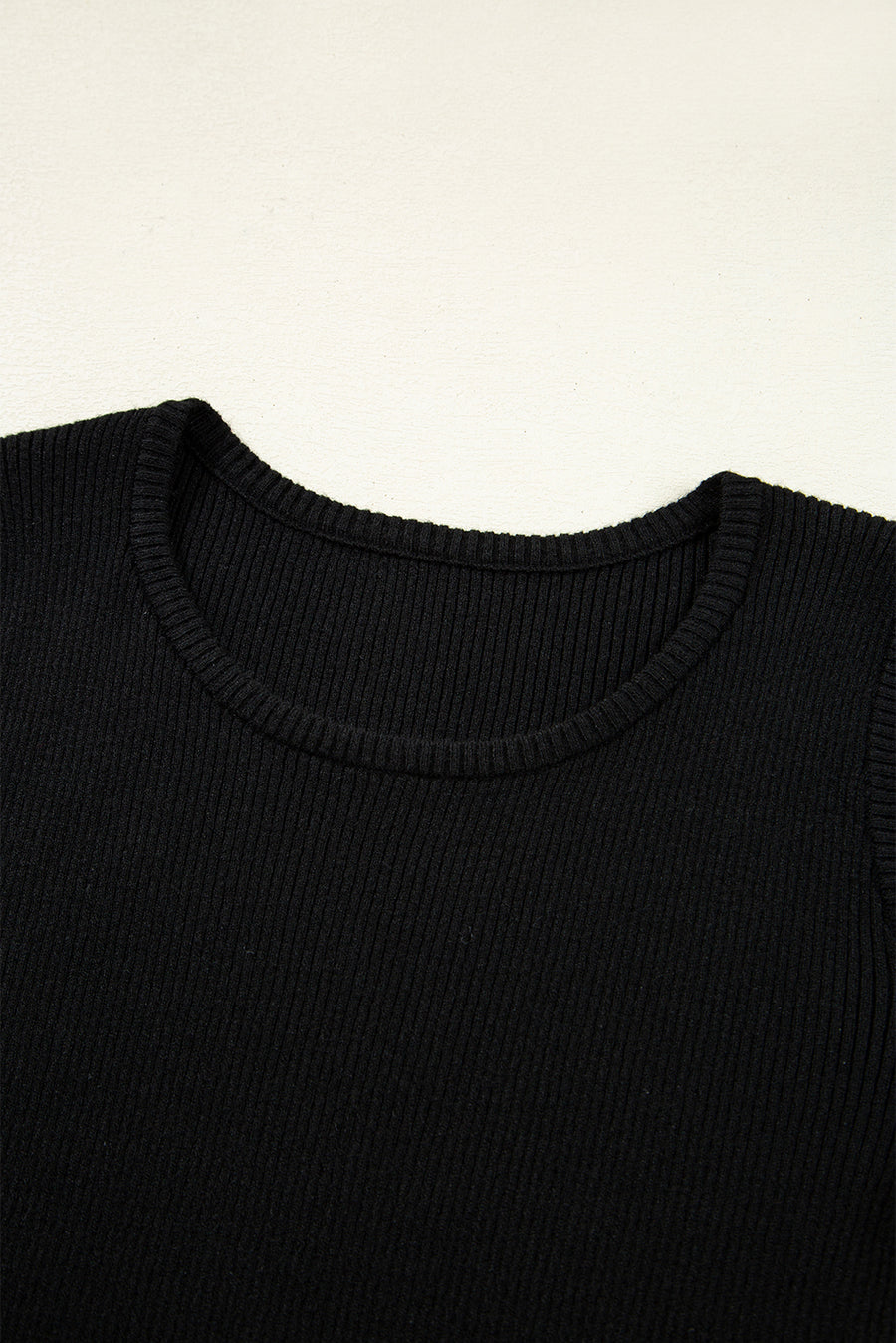 Black Ribbed Knit Cold Shoulder Plain Sweater