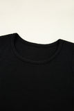 Black Ribbed Knit Cold Shoulder Plain Sweater