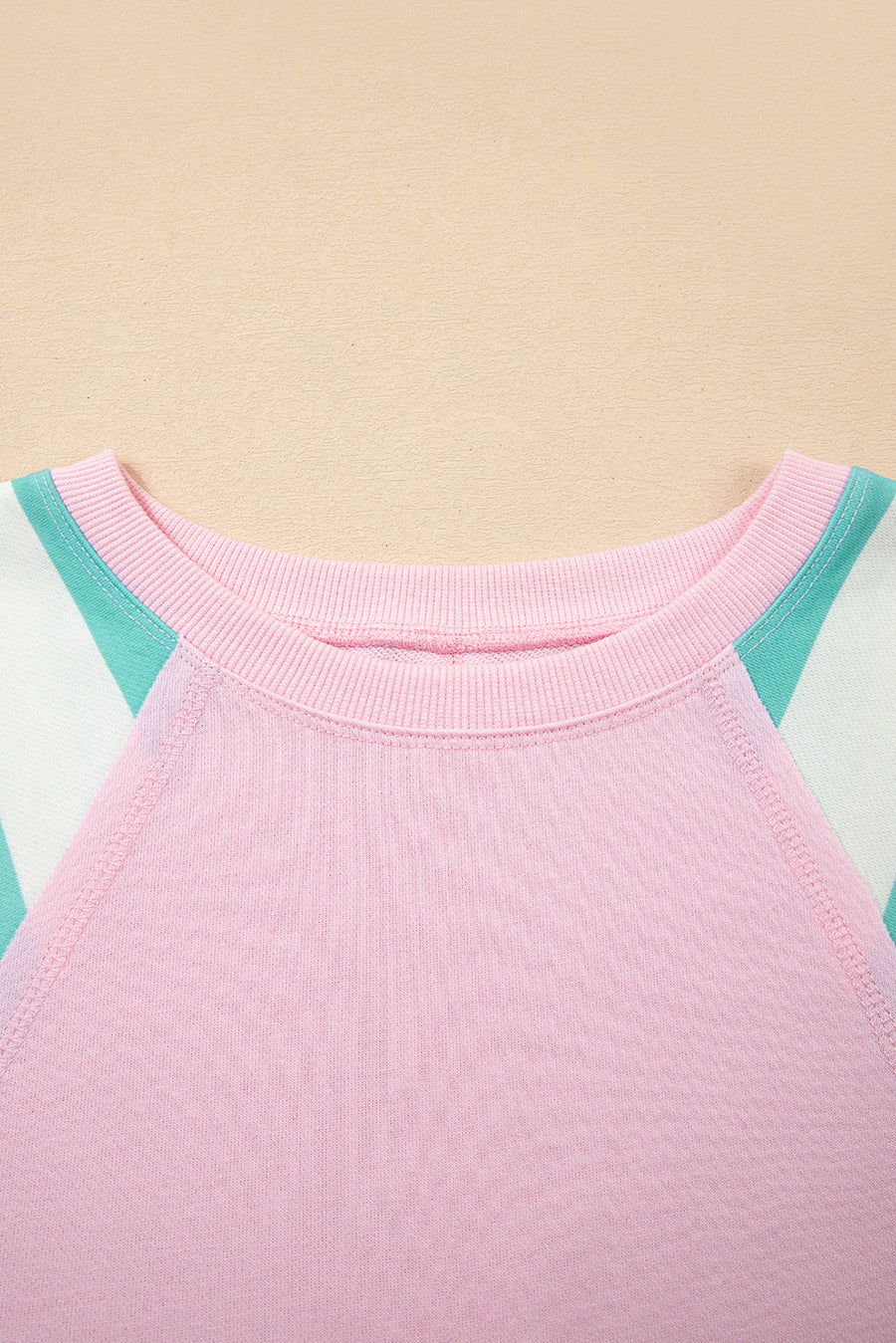 Light Pink Striped Color Block Patchwork Raglan Sleeve Top