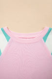 Light Pink Striped Color Block Patchwork Raglan Sleeve Top