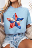 Light Blue Faux Patchwork American Star Graphic T-Shirt