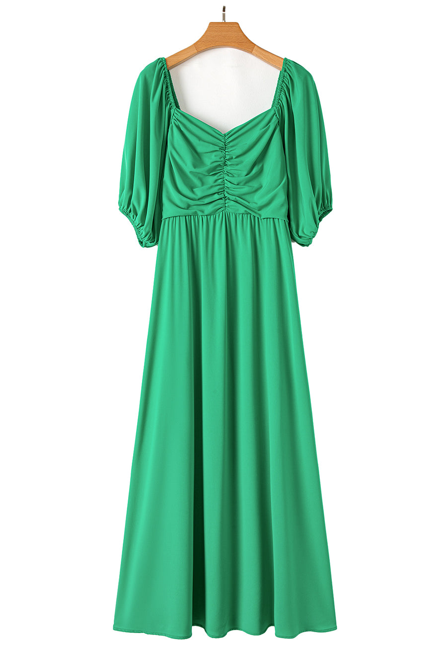 Bright Green Ruched Front Puff Sleeve Plus Size Maxi Dress