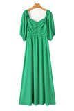 Bright Green Ruched Front Puff Sleeve Plus Size Maxi Dress