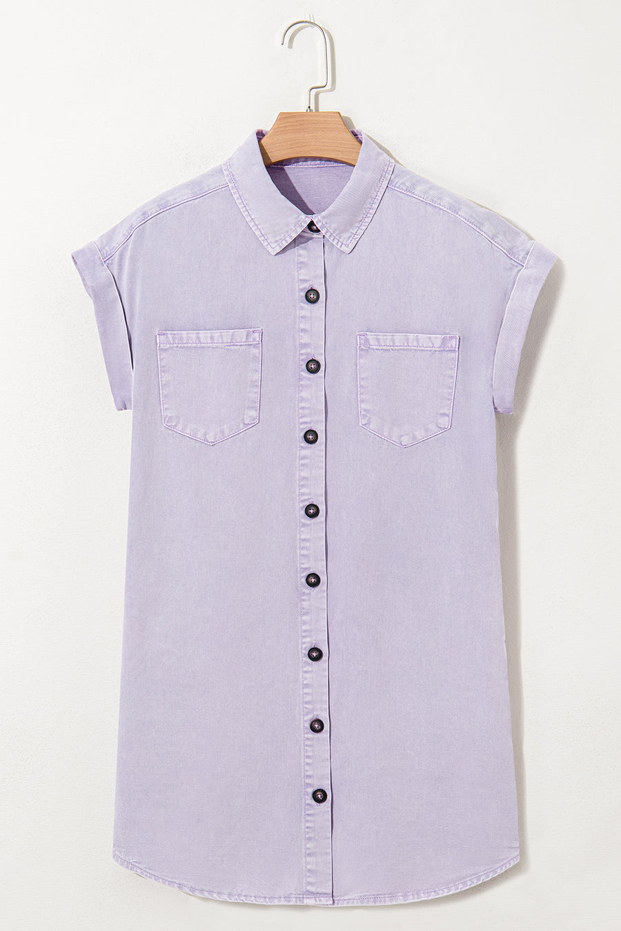 Orchid Petal Double Chest Pocket Button-Up Denim Shirt Dress