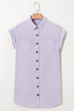 Orchid Petal Double Chest Pocket Button-Up Denim Shirt Dress