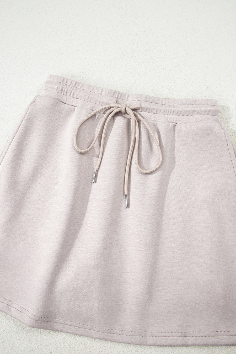 Solid Color Drop Shoulder Sweatshirt & Drawstring Mini Skirt Set- 2 Colors
