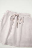 Solid Color Drop Shoulder Sweatshirt & Drawstring Mini Skirt Set- 2 Colors