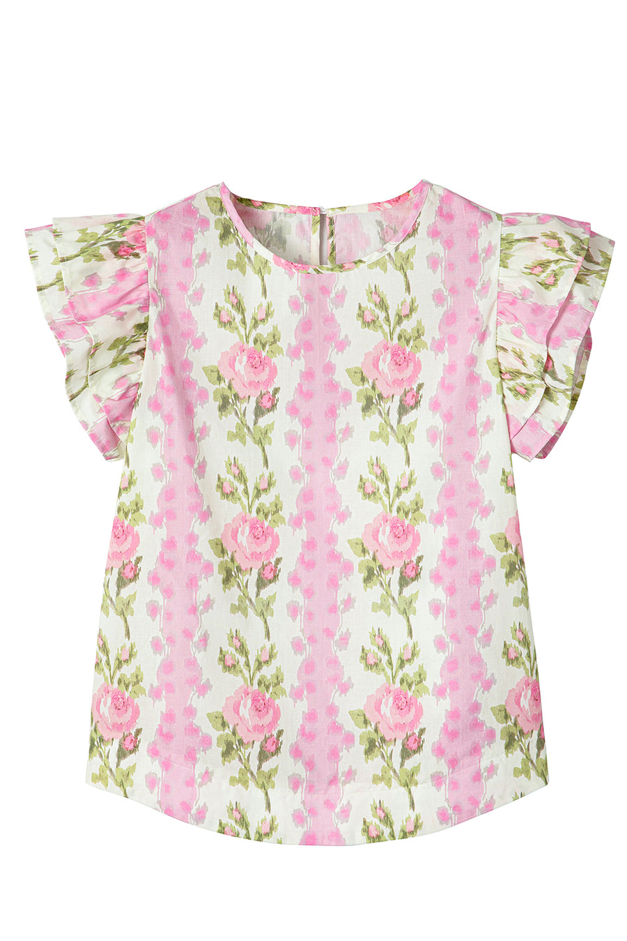 Pink Rose Layered Ruffle Short Sleeve Blouse