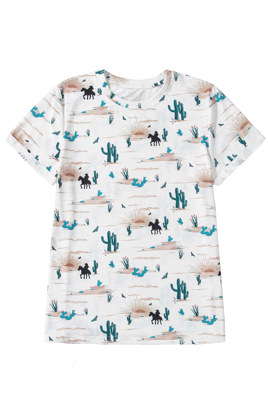 Beige Cactus Cowboy Crew Neck Short Sleeve Graphic T-Shirt