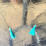 Gold Tone Adjustable Teardrop, Beads, & Tassel Necklace- Mint