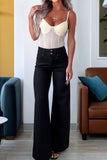 2-Button High Waist Wide Leg Jeans- 4 Colors