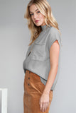 Green Pocket Ribbed Knit Short Sleeve Sweater- 9 Colors