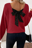 Leopard Print V-Neck Bow Back Ribbed Long Sleeve Sweater- 2 Colors