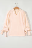 Pink Striped Pearl Beaded Bow Cuff Blouse