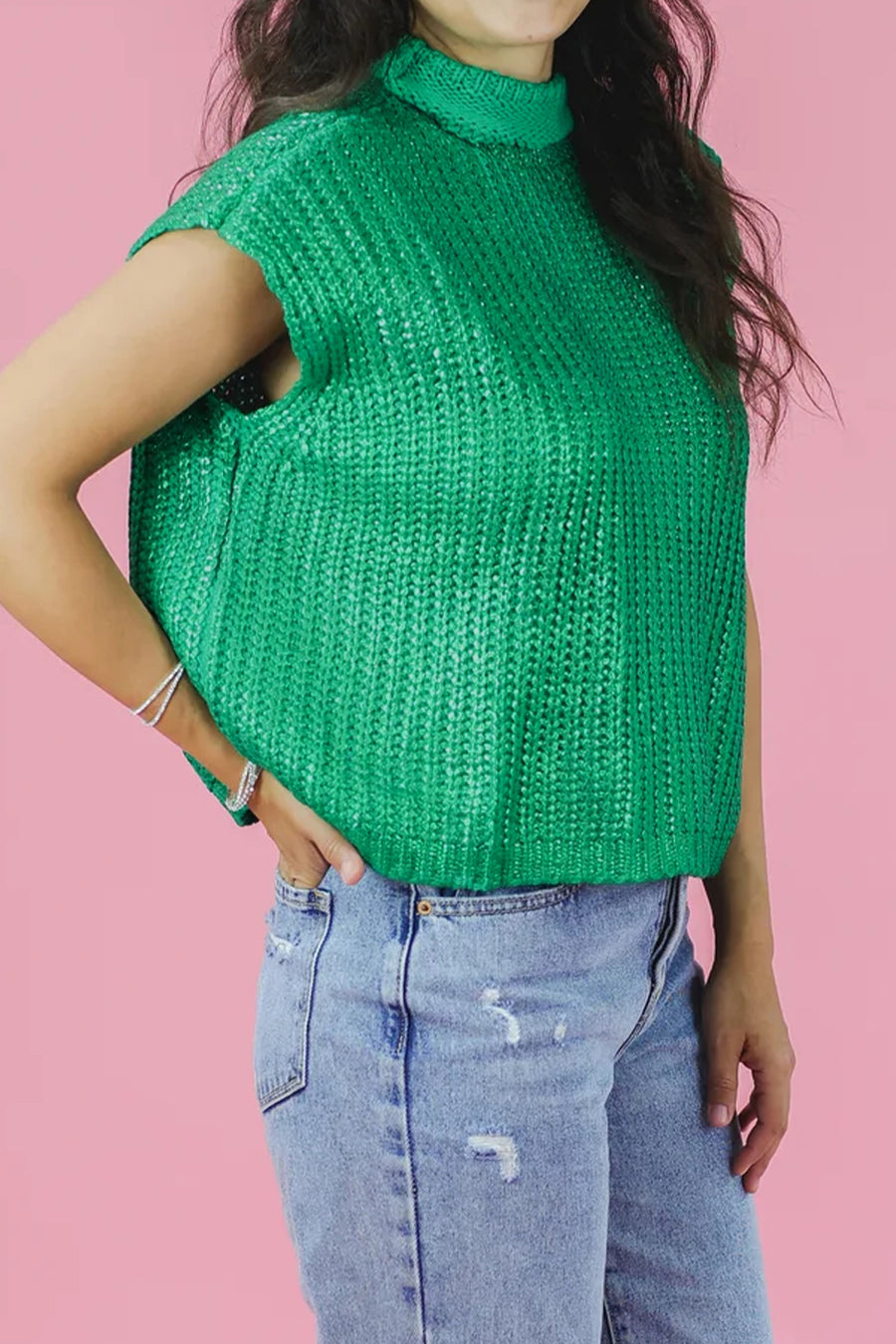 Knit High Neck Cap Sleeve Sweater- 2 Colors