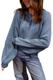 Lace Applique Notched Neck Mineral Wash Baggy Sweatshirt- 4 Colors