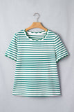Striped Scalloped Trim Crew Neck Short Sleeve T-Shirt- 5 Colors