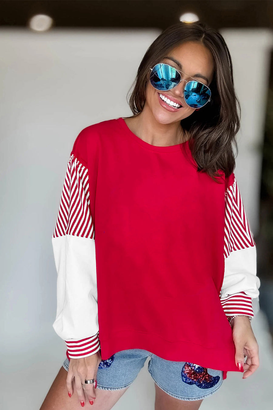 Striped Patchwork Sleeve Colorblock Sweatshirt- 3 Colors