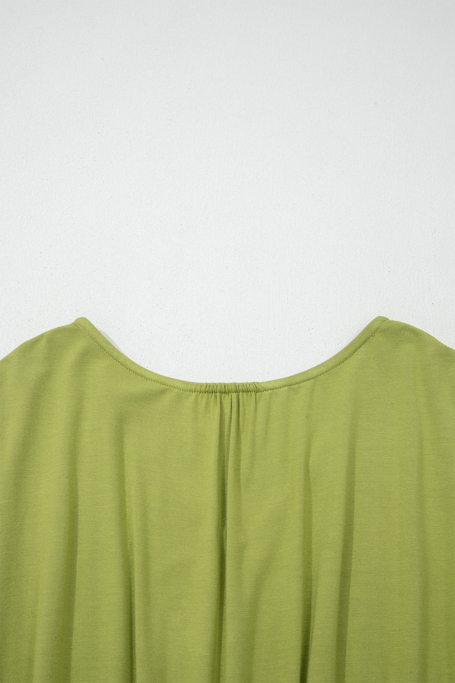 Fern Green Solid V Neck Cap Sleeve Tunic Elastic Waist Versatile Maxi Dress