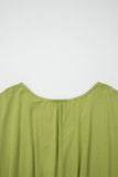 Fern Green Solid V Neck Cap Sleeve Tunic Elastic Waist Versatile Maxi Dress
