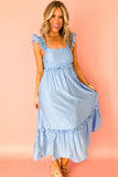 Solid Color Ruffle Trim High Waist Sleeveless Maxi Dress A- 2 Colors