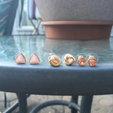 Gold Tone Rhinestone, Knot, and Triangle Post Earrings Trio- Pink