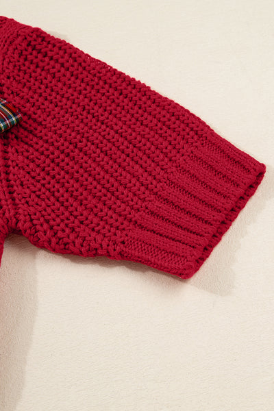 Plaid Lace-Up Puff Short Sleeve Sweater- 2 Colors