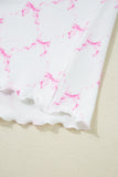 Pink Bow Print Lettuce Trim Short Sleeve Top and Shorts Pajama Set
