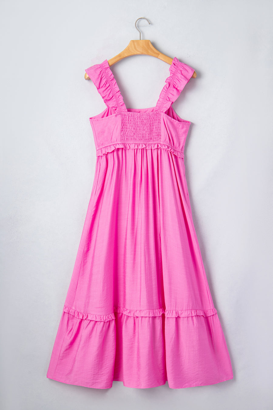 Solid Color Ruffle Trim High Waist Sleeveless Maxi Dress A- 2 Colors