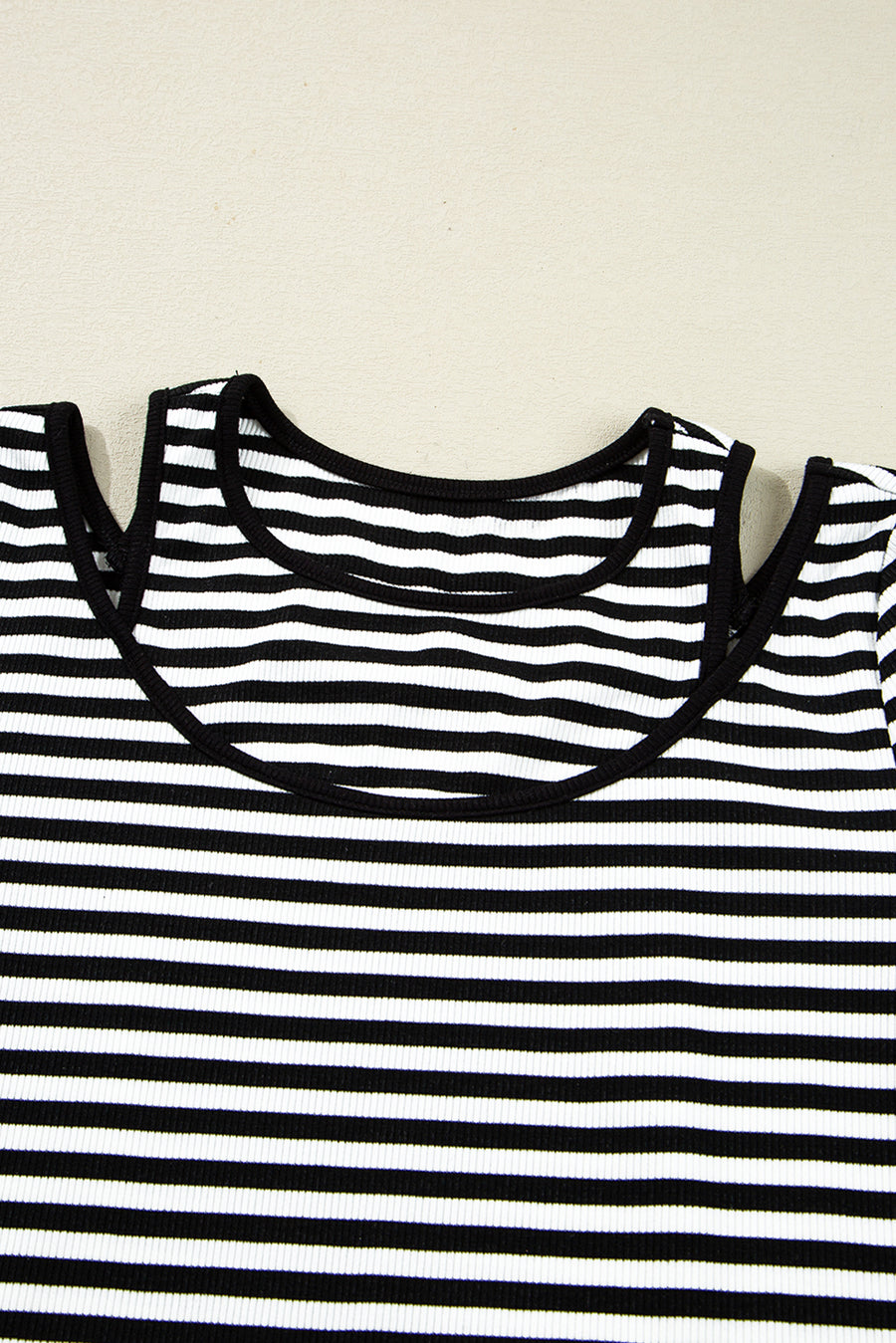 Black & White Striped Cutout Long Sleeve Top