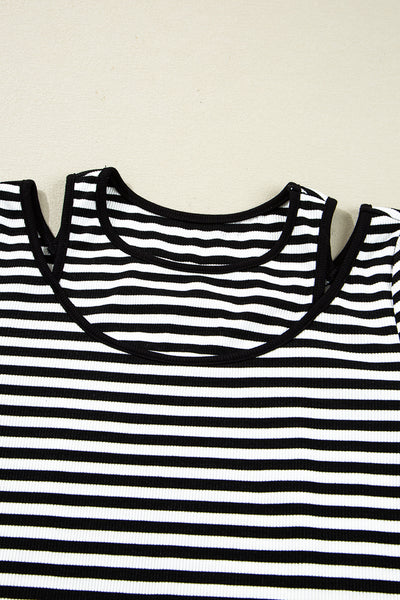 Black Striped Cutout Long Sleeve Top
