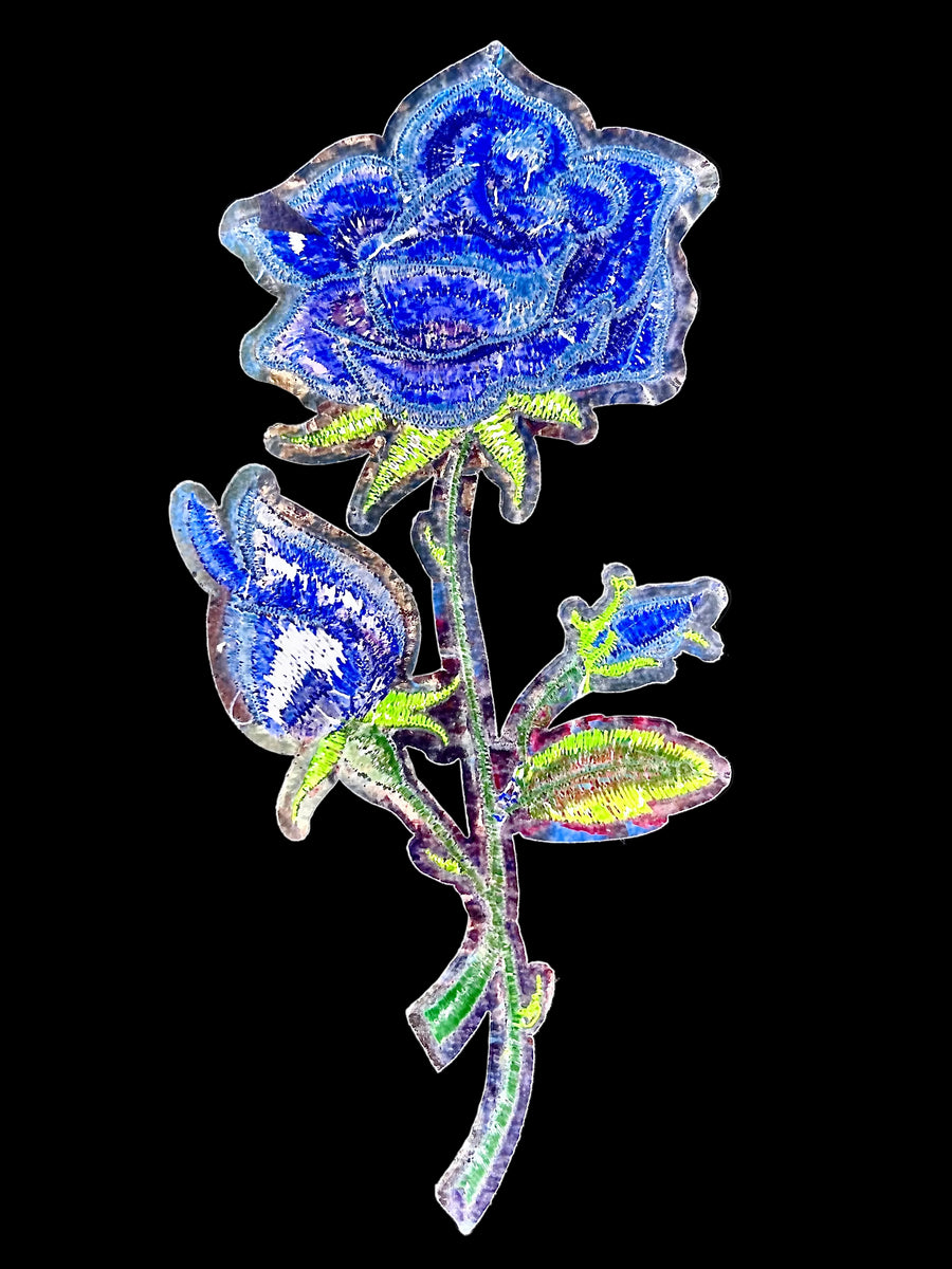Blue Rose Patch-Multi Blue & Green