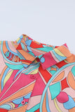 Multicolored Abstract Print Short Sleeve Loose Fit Button-Up Blouse