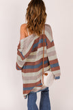 Blue Multi Openwork Color Block Knit Cardigan
