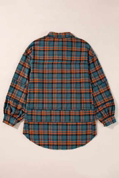 Green Plaid Long Sleeve Collar Shirt Shacket