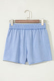 Dusty Blue American Sequin Star Exposed Seam Drawstring Cotton Shorts