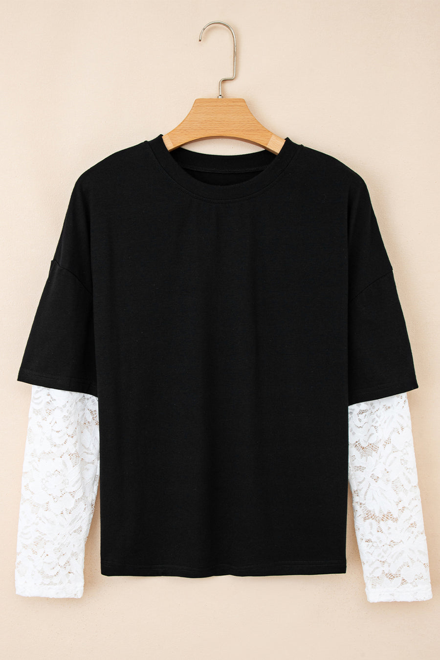 Lace Long Sleeve Drop Shoulder T-Shirt- 2 Colors