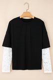 Lace Long Sleeve Drop Shoulder T-Shirt- 2 Colors