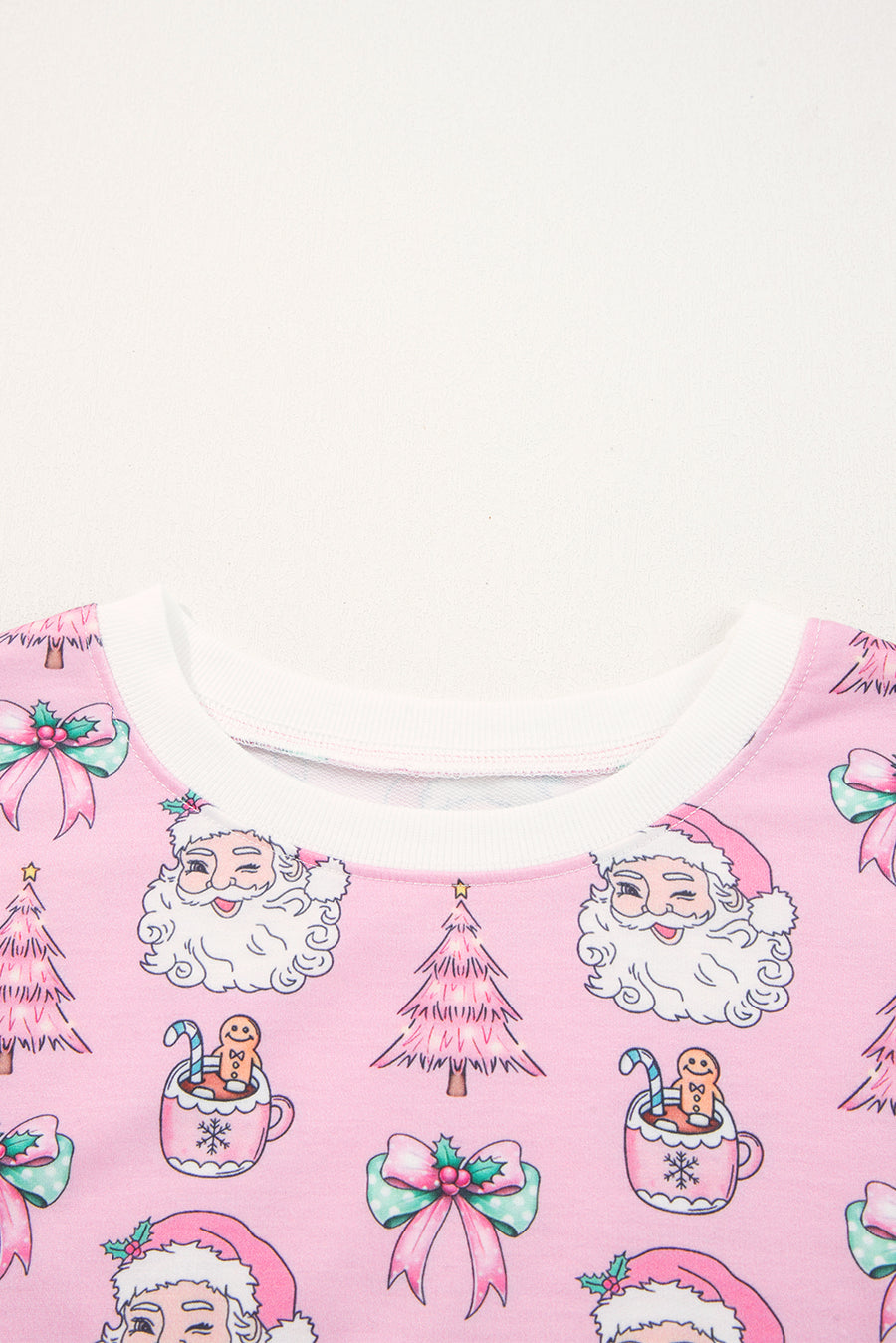 Pink Santa Claus Graphic Christmas Tree Long Sleeve Pajama Set- 2 Colors