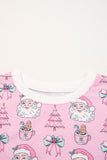 Pink Santa Claus Graphic Christmas Tree Long Sleeve Pajama Set- 2 Colors