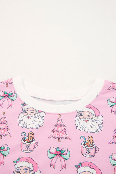 Pink Santa Claus Graphic Christmas Tree Pajama Set