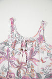 Pink and Lavender Bohemian Floral Tassel Tie V-Neck Mini Dress with Pockets