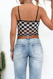 Black Sheer Checkered Spaghetti Straps Slim Fit Tank Top