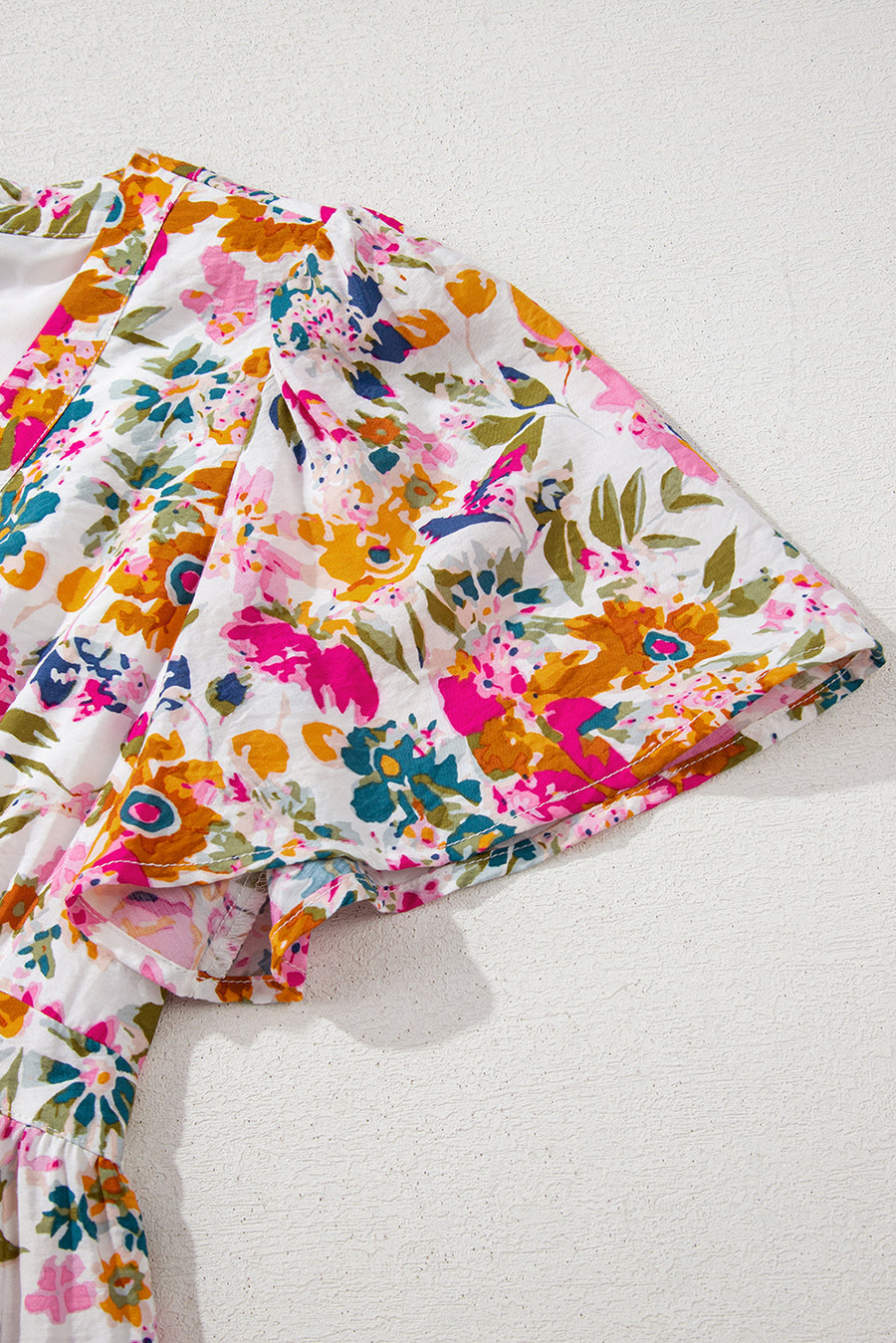 Multicolored Floral Short Sleeve V-Neck High Waist Maxi Dress
