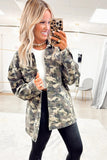 Camouflage Print Chest Pockets Loose Button-Up Denim Jacket